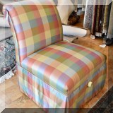 F22. Silk slipper chair 35”h x 27”w x 33”d